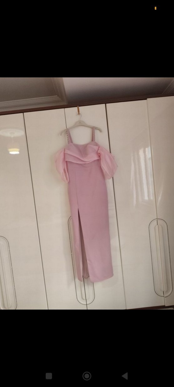 Pudra Renk Drapeli Uzun Abiye Elbise - Görsel 2