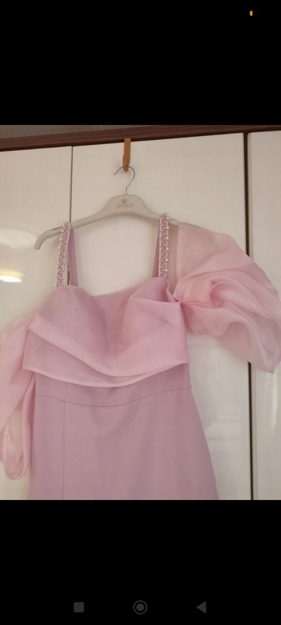 Pudra Renk Drapeli Uzun Abiye Elbise - Görsel 3