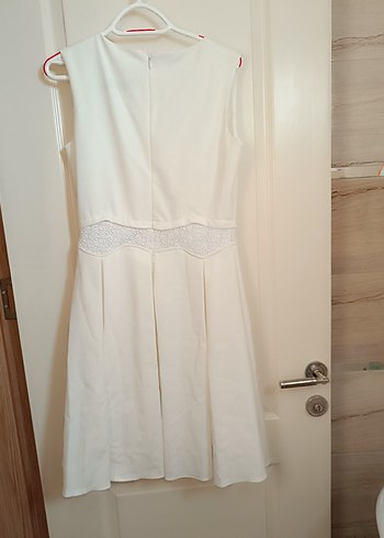 Beyaz Klasik Midi Elbise - Görsel 4