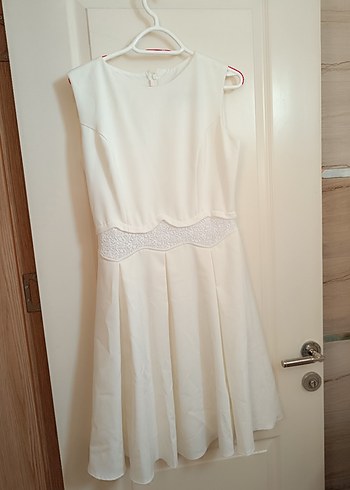 Beyaz Klasik Midi Elbise - Görsel 2