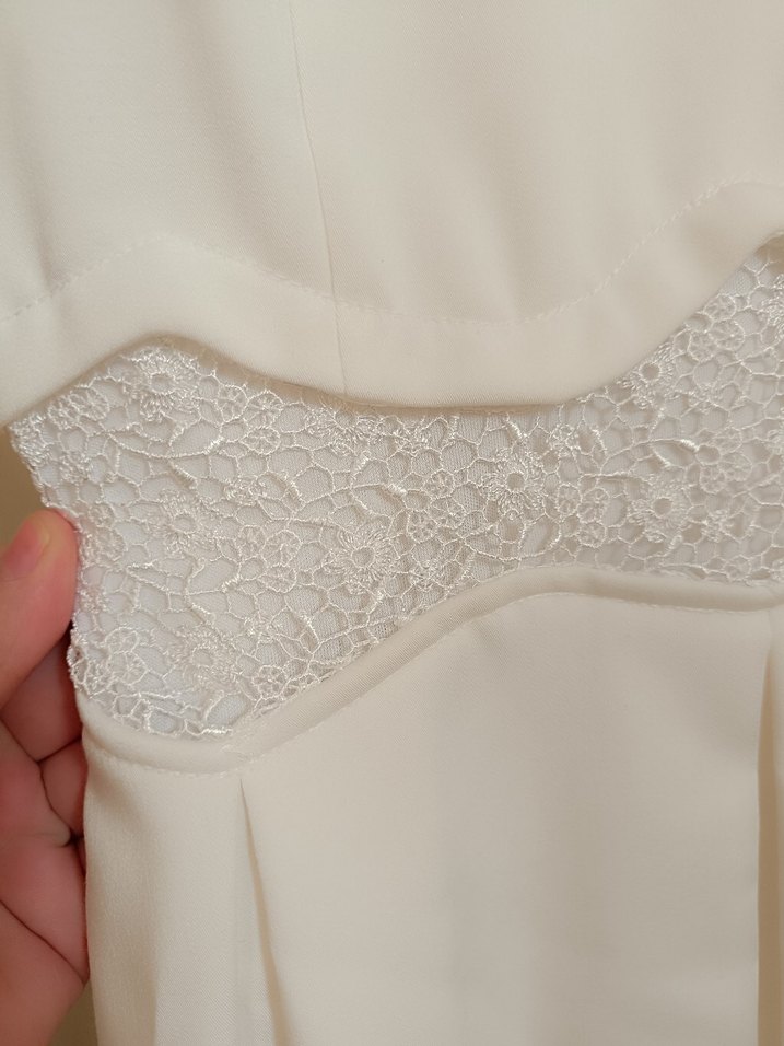 Beyaz Klasik Midi Elbise - Görsel 3