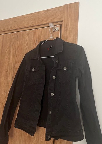 Siyah Kadın Denim kot Ceket Düğmeli