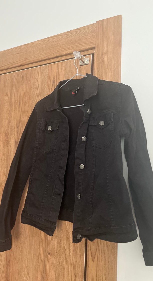 Siyah Kadın Denim kot Ceket Düğmeli - Görsel 2