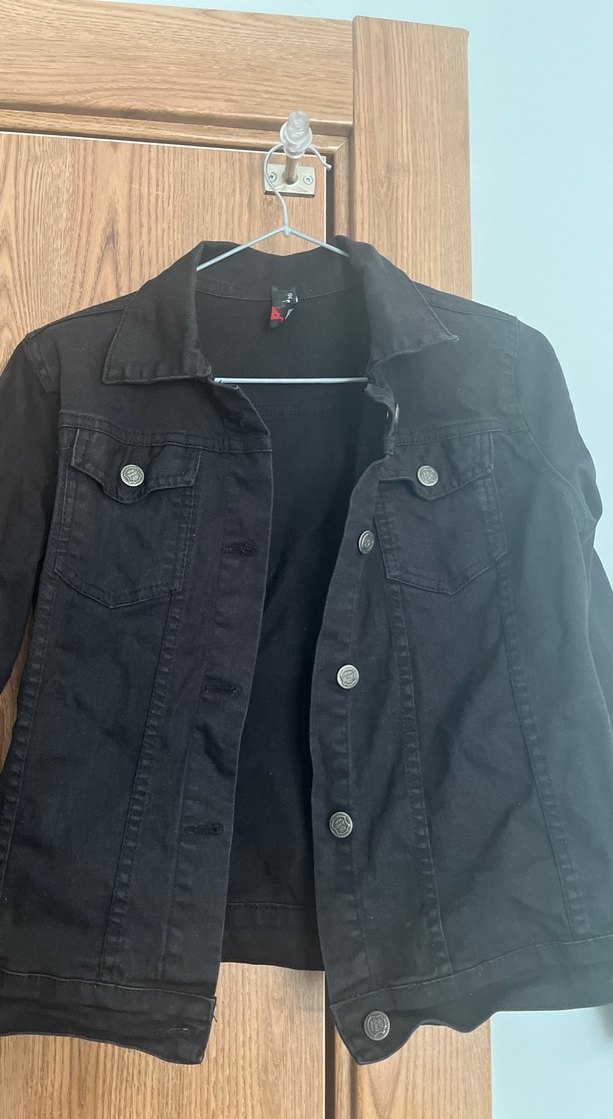 Siyah Kadın Denim kot Ceket Düğmeli - Görsel 3