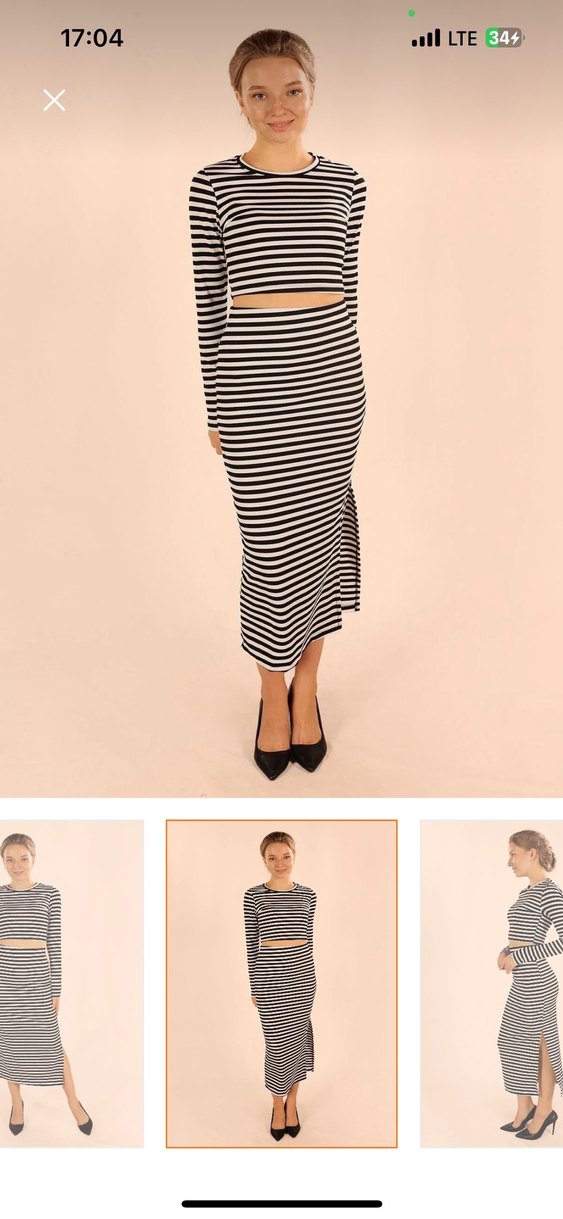 Çizgili Siyah Kadın Kalem yırtmaçlı takım - Görsel 2