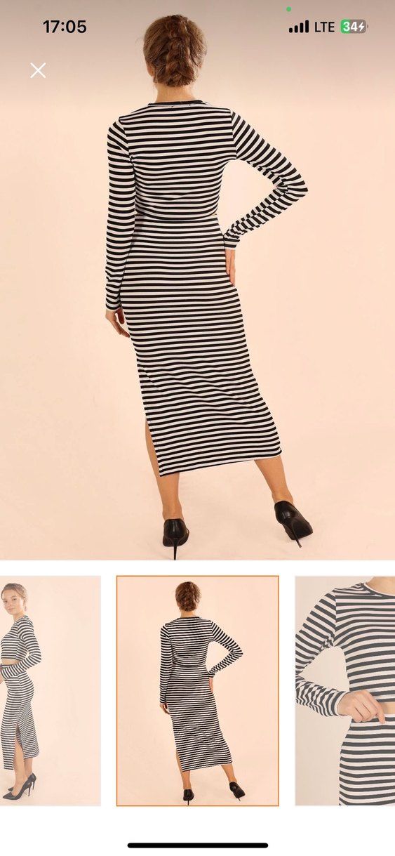 Çizgili Siyah Kadın Kalem yırtmaçlı takım - Görsel 5