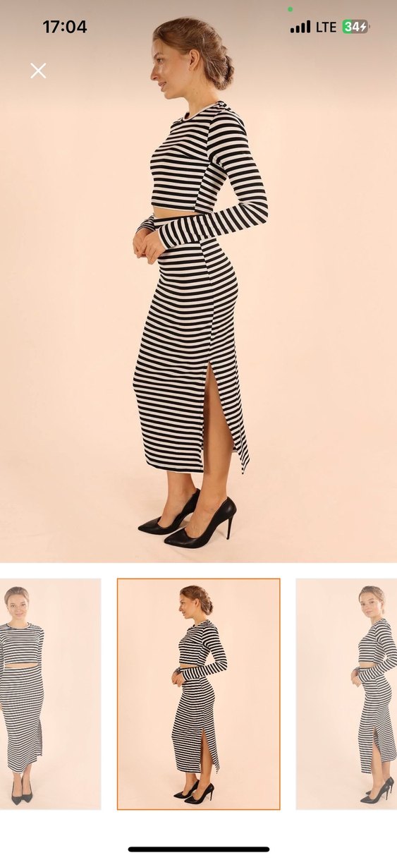 Çizgili Siyah Kadın Kalem yırtmaçlı takım - Görsel 3