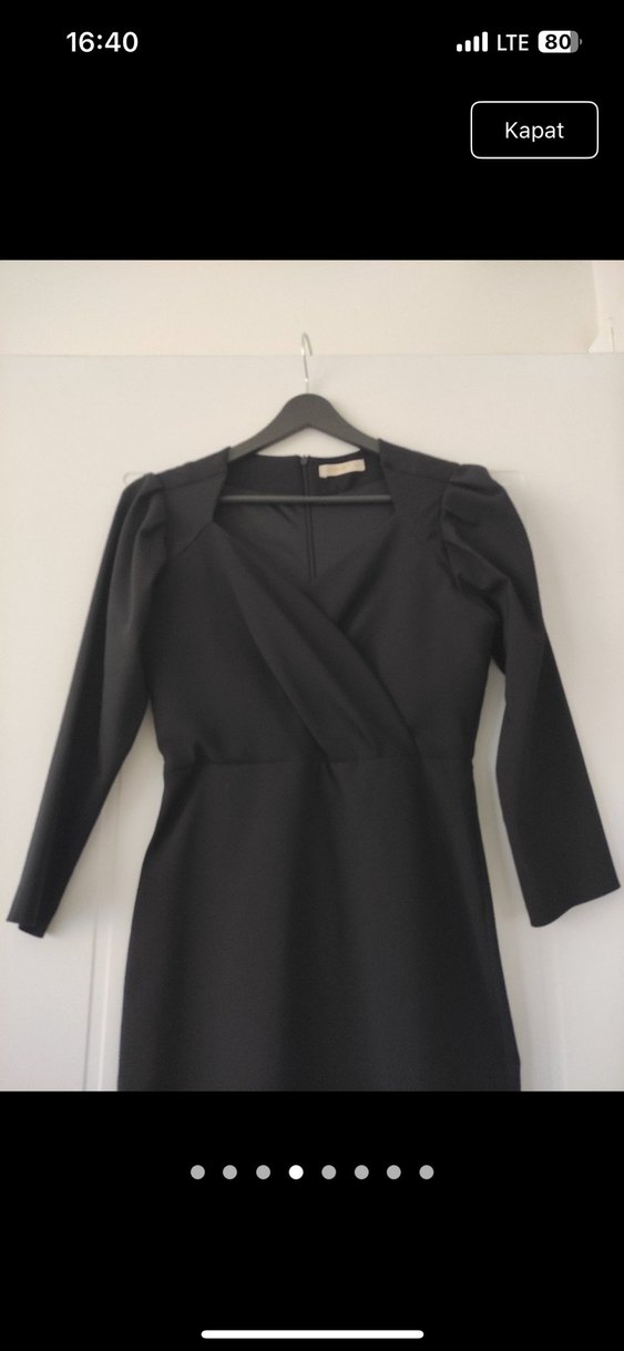 V Yakalı Drapeli Siyah Midi kalem Elbise - Görsel 3