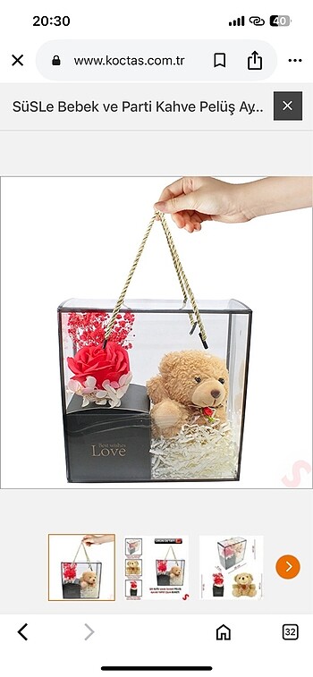 Peluş ayıcıklı kutulu yapay çiçek buketi