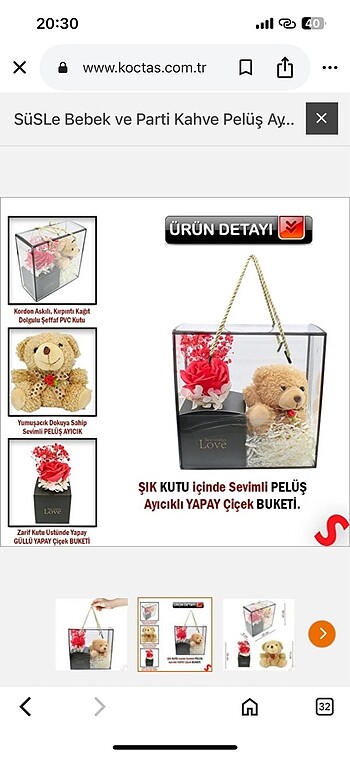 diğer Beden Peluş ayıcıklı kutulu yapay çiçek buketi