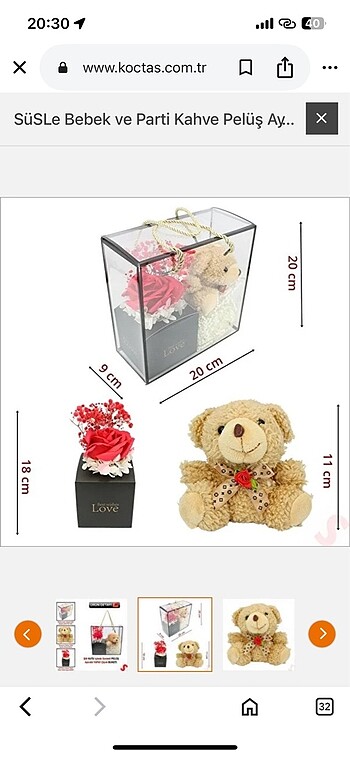 diğer Beden kırmızı Renk Peluş ayıcıklı kutulu yapay çiçek buketi