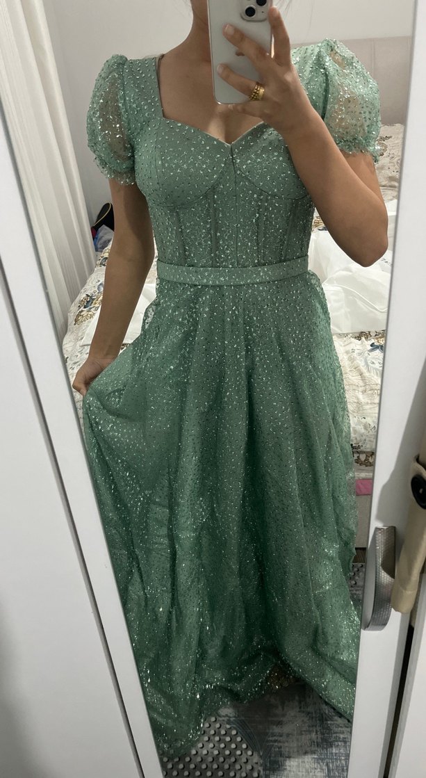 Işıltılı Yeşil nişan elbisesi - Görsel 3