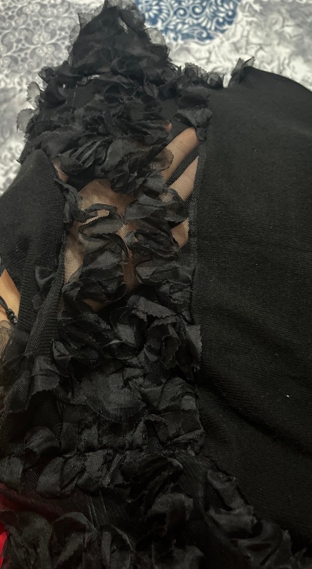 Uzun Kollu Fırfırlı Siyah Abiye Elbise - Görsel 4