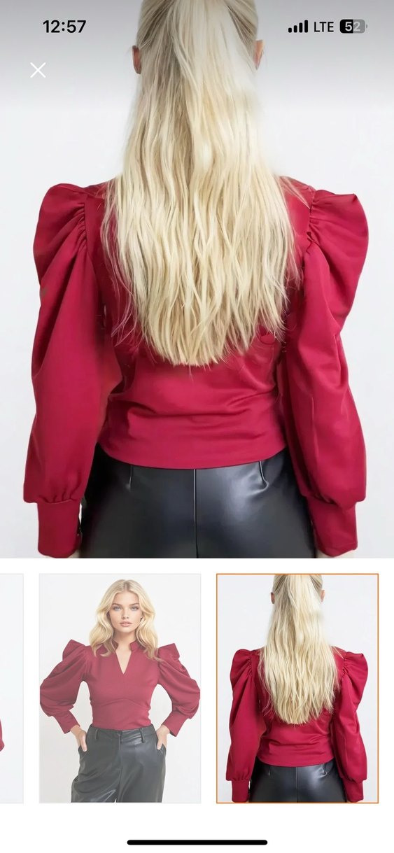 Bordo hakim yaka prenses kol dokuma crop bluz - Görsel 3