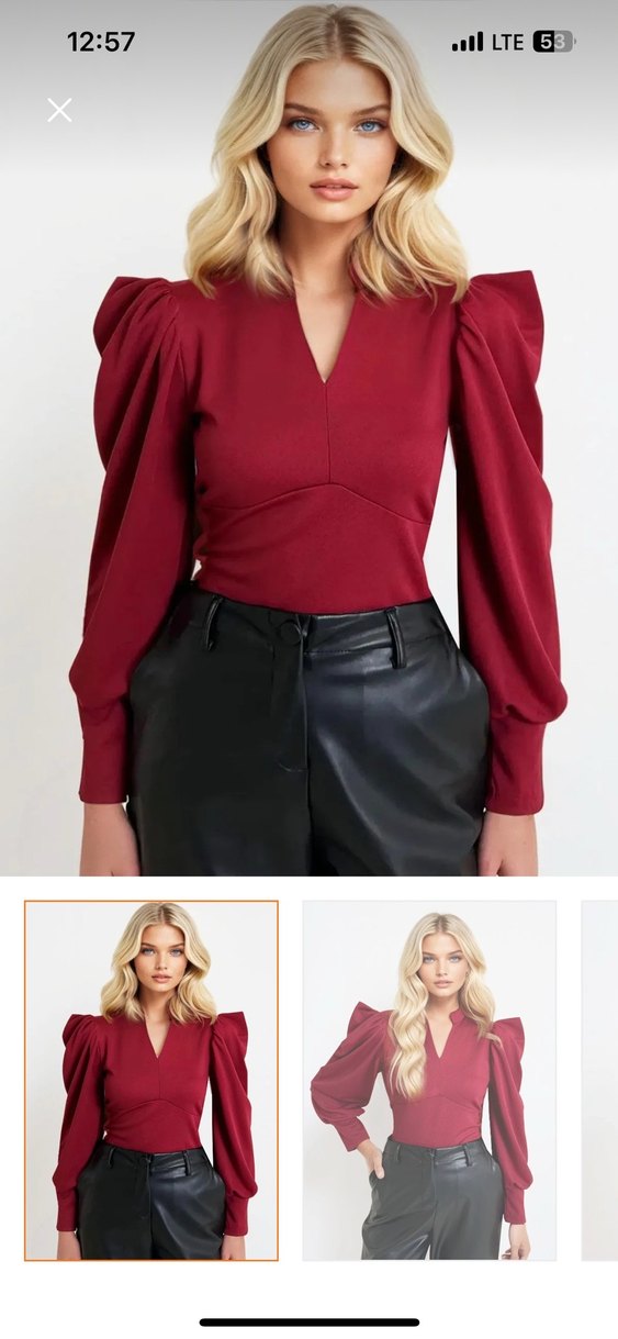 Bordo hakim yaka prenses kol dokuma crop bluz - Görsel 2