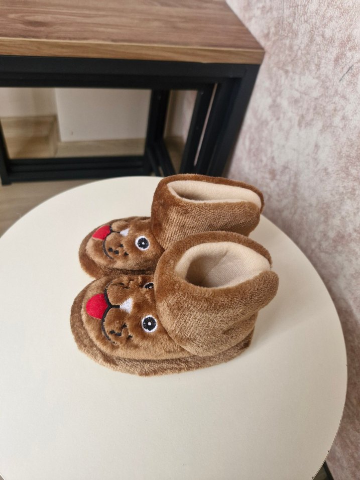 Kahverengi Leopar Desenli Erkek kız Çocuk Ev Terliği - Görsel 2