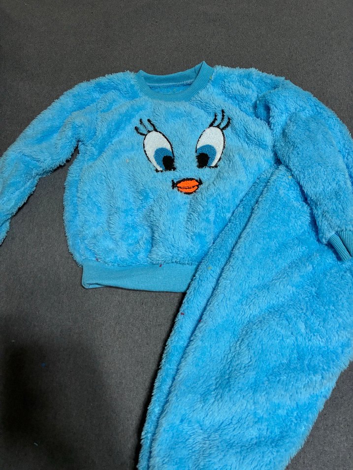 Nakışlı Mavi Çocuk Polar Pijama Takımı - Görsel 2