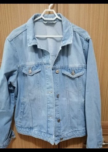 Düğmeli Açık Mavi Kadın kot Ceket