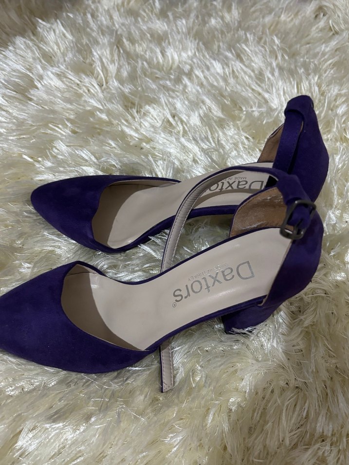 Mor Süet Tokalı Kadın Topuklu Ayakkabı - Görsel 2