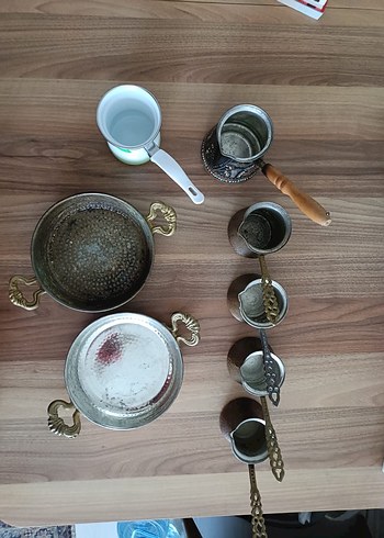 Parlak Kahverengi Etnik Desenli Bakır Kahve Seti - Görsel 2