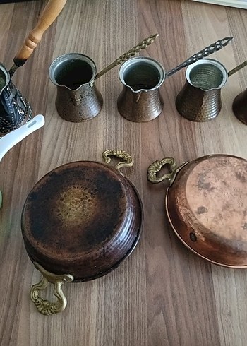 Parlak Kahverengi Etnik Desenli Bakır Kahve Seti - Görsel 3