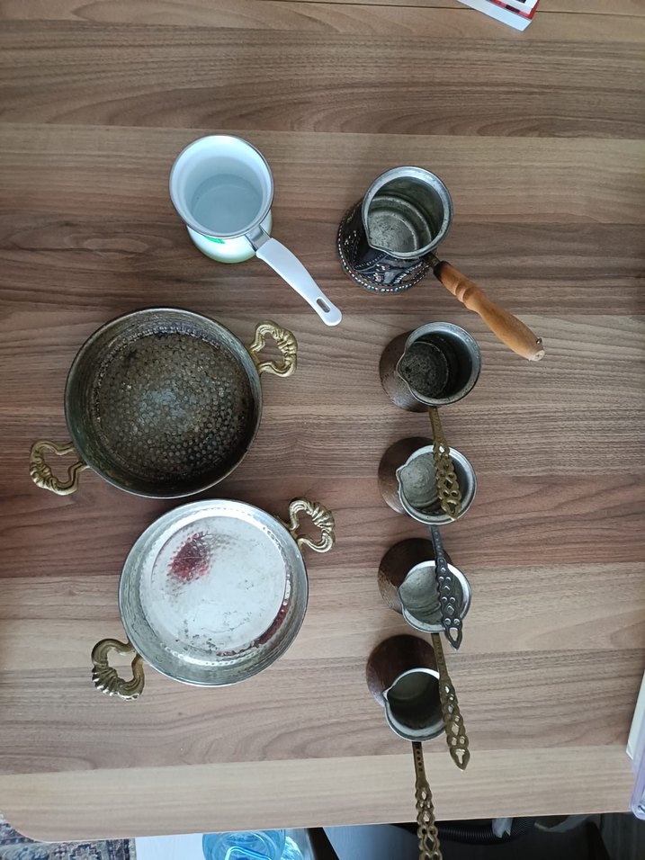 Parlak Kahverengi Etnik Desenli Bakır Kahve Seti - Görsel 2