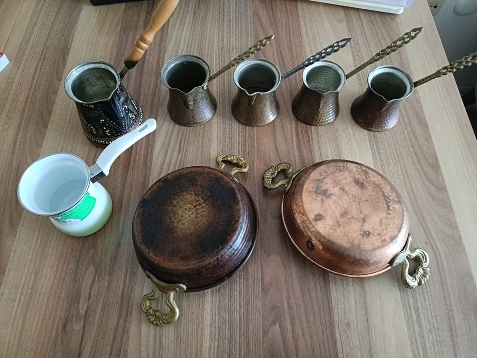 Parlak Kahverengi Etnik Desenli Bakır Kahve Seti - Görsel 3