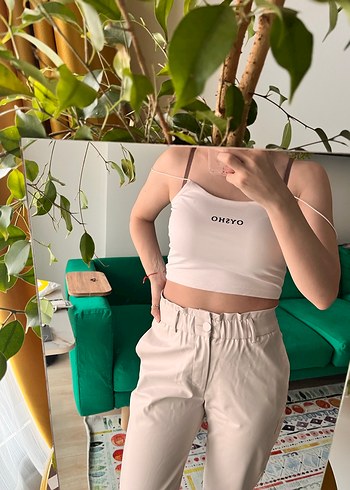 Bej Midi Deri Rahat Kesim Kadın Pantolon - Görsel 2