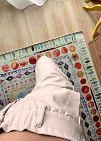 Bej Midi Deri Rahat Kesim Kadın Pantolon - Görsel 4