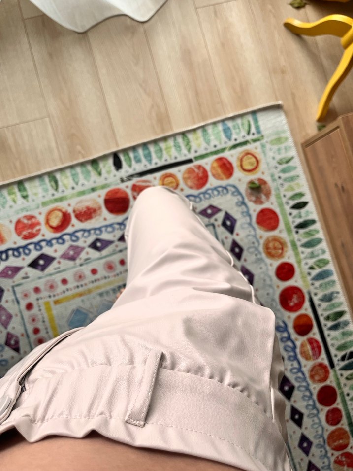 Bej Midi Deri Rahat Kesim Kadın Pantolon - Görsel 4