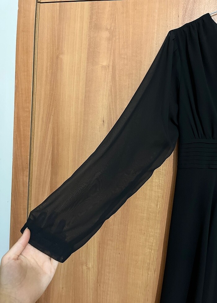 Siyah şifon elbise - Görsel 4