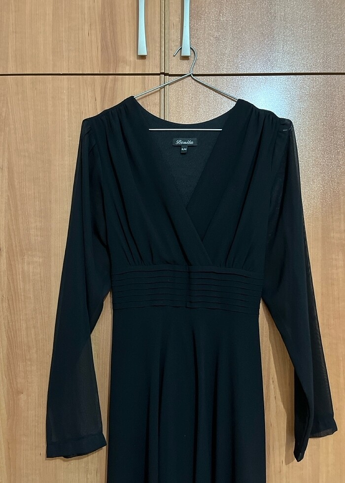 Siyah şifon elbise - Görsel 3