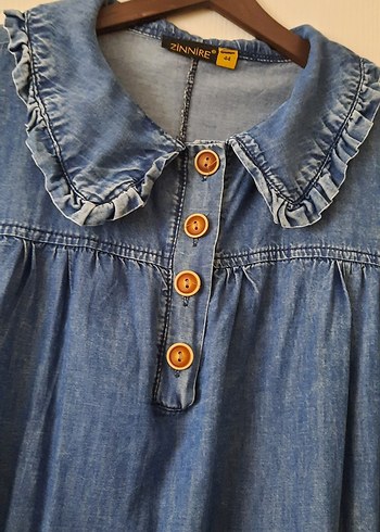 Düğmeli Mavi Denim elbise