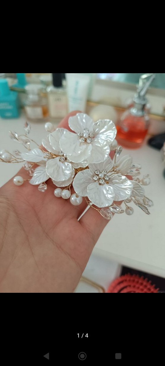 İnci ve Cam Çiçekli Modern Klasik Saç Aksesuarı - Görsel 2