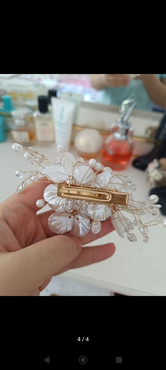 İnci ve Cam Çiçekli Modern Klasik Saç Aksesuarı - Görsel 3