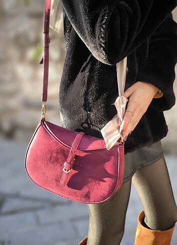 Zara Şallı Şık Süet Bordo Zara Muadili Ayarlanabilir Kilitli Çanta