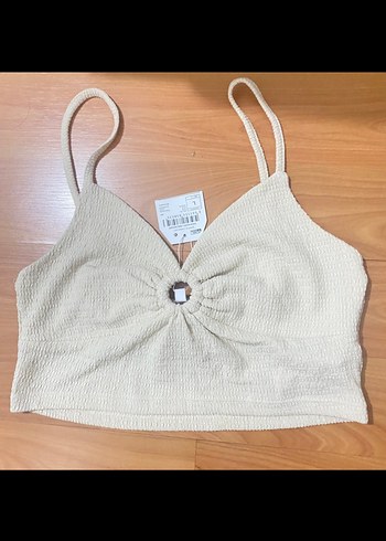 Koton Koton Bej Keten Pliseli Mini Büstiyer