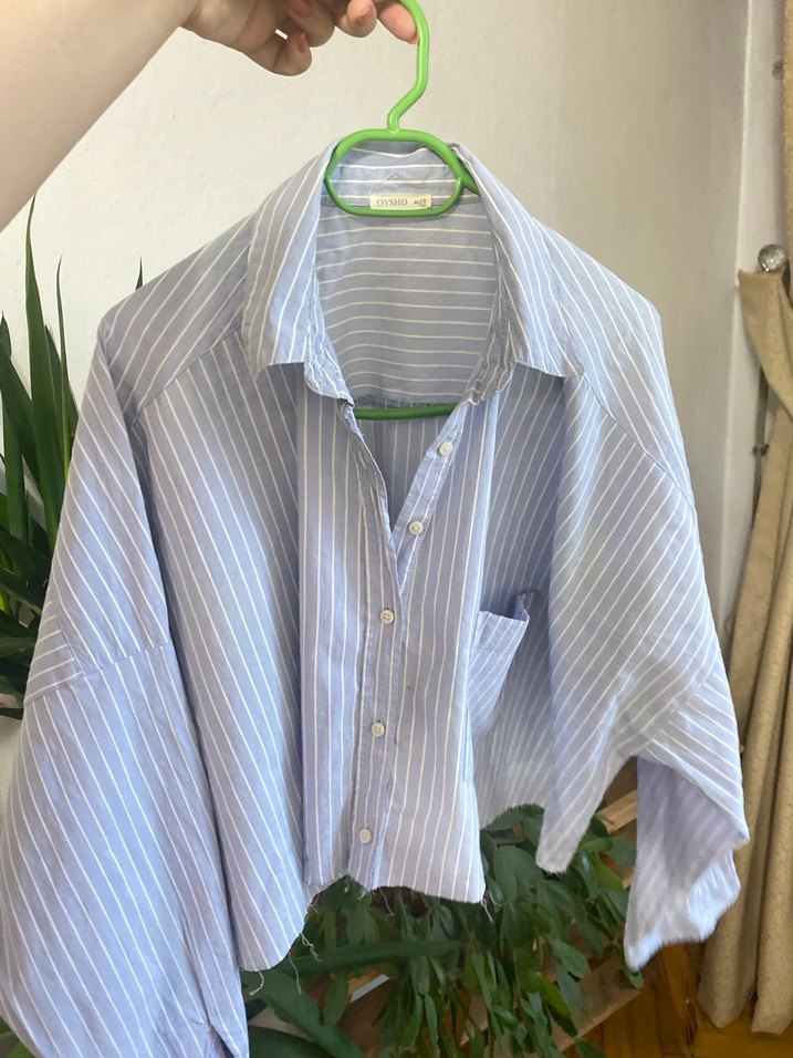 Oysho marka Mavi Çizgili Düğmeli Kadın Gömlek - Görsel 4