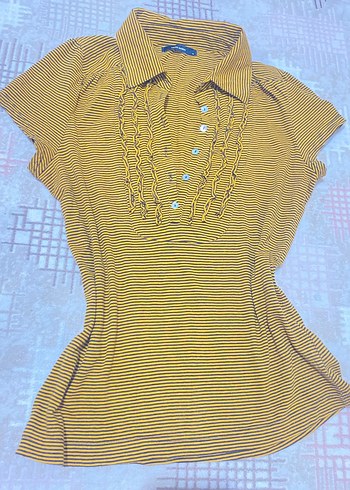 American Vintage American vintage Sarı Çizgili V Yaka Düğmeli Bluz