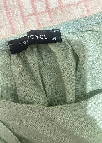 Yeşil Keten Mini Bluz Tokalı - Görsel 7