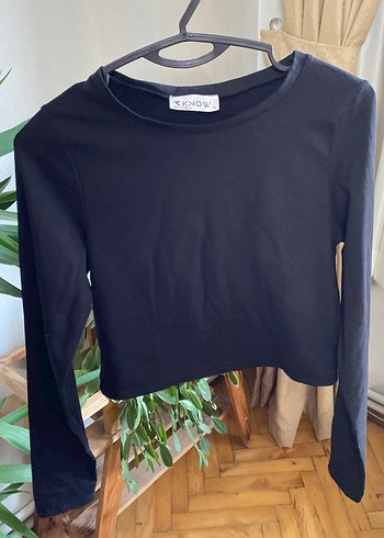 Siyah Uzun Kollu Crop Top - Görsel 2