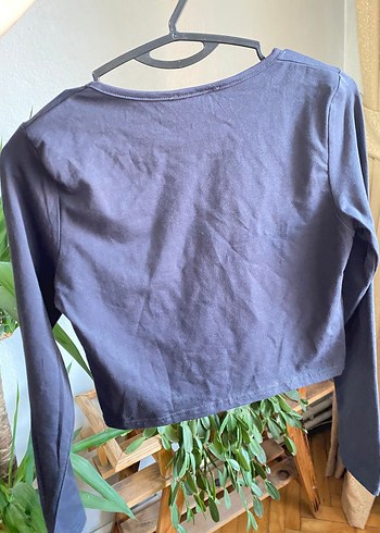 Kadın gri Uzun Kollu Crop Top - Görsel 4