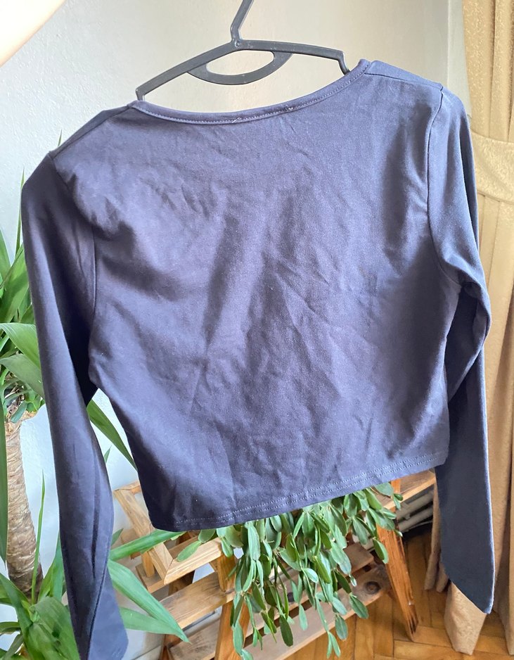 Kadın gri Uzun Kollu Crop Top - Görsel 4