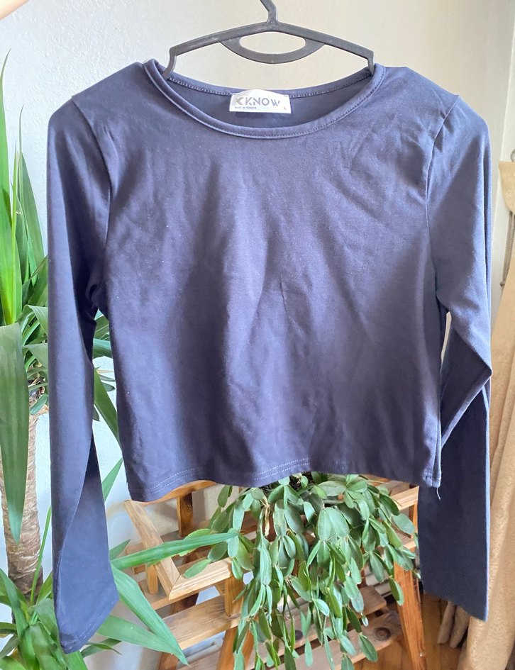 Kadın gri Uzun Kollu Crop Top - Görsel 3