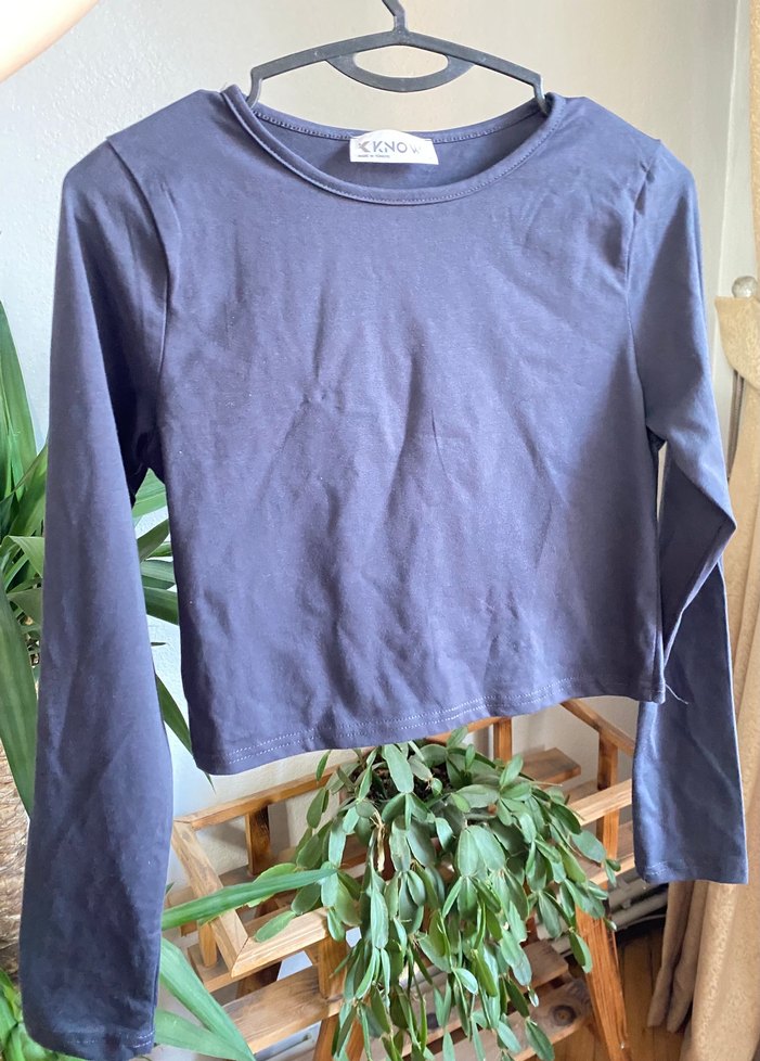 Kadın gri Uzun Kollu Crop Top - Görsel 2