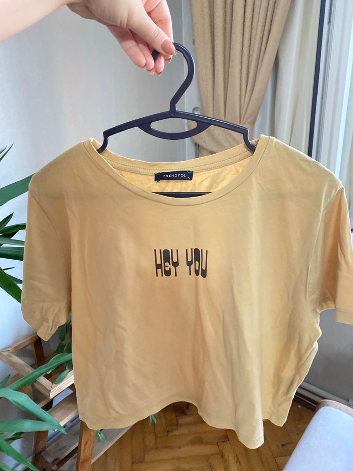 Sarı Kadın crop Oversize Tişört - Görsel 2