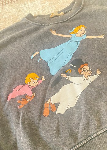 Zara Gri Uzun Kollu Baskılı Kadın Sweatshirt (peter pan baskılı) - Görsel 3