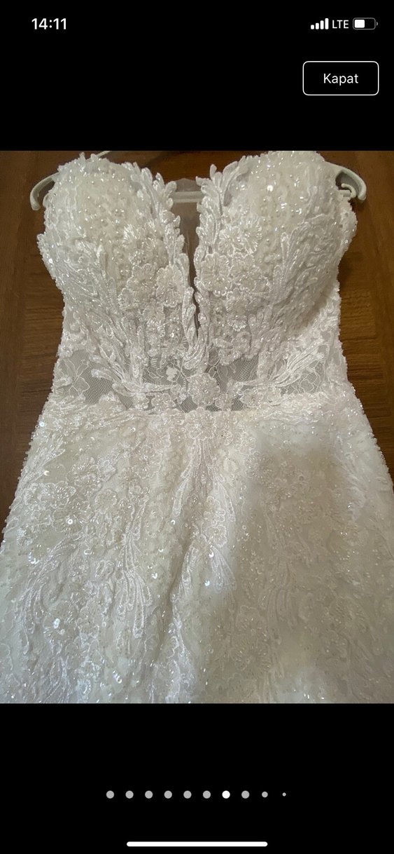 V Yaka İnce Askılı Beyaz Denizkızı Gelinlik - Görsel 3