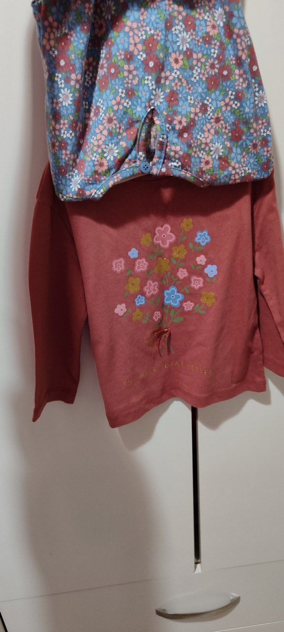 Kız Çocuk Uzun Kollu Çiçek Desenli Tişört - Görsel 3