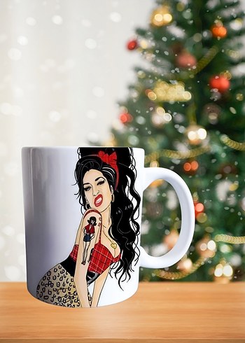 Kütahya Porselen Amy Winehouse Temalı Beyaz Kupa